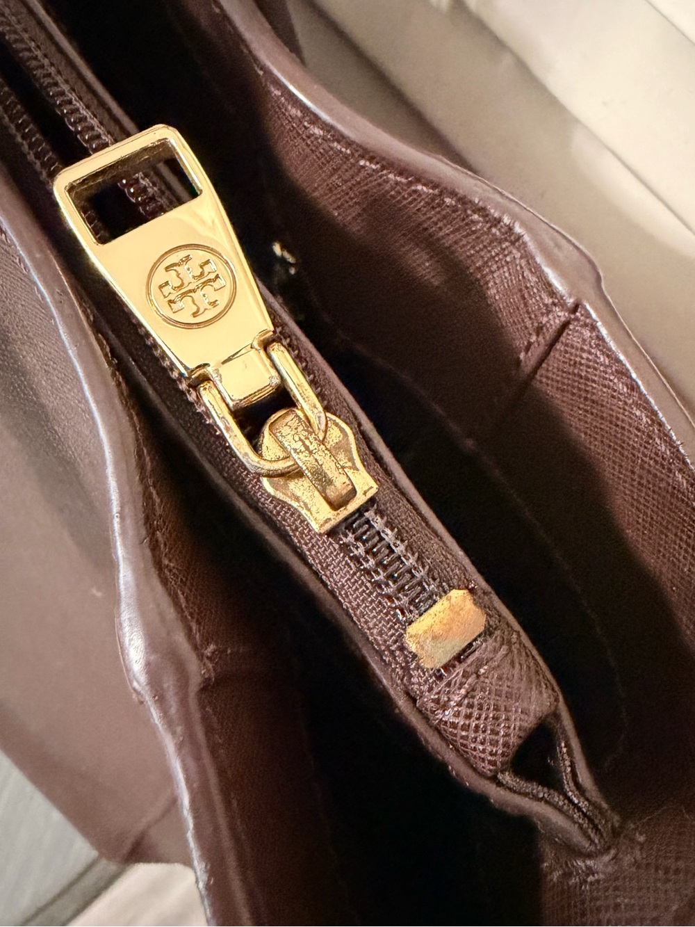 Tory Burch Chocolate Brown Saffiano Leather Tote with Gold Hardware - Picture 17 of 17